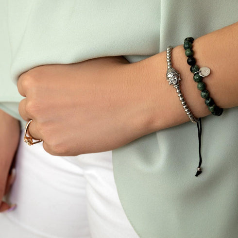 Jaspe Vert Minuit | Argent sterling .925 | Bracelet de perles de pierres précieuses de guérison